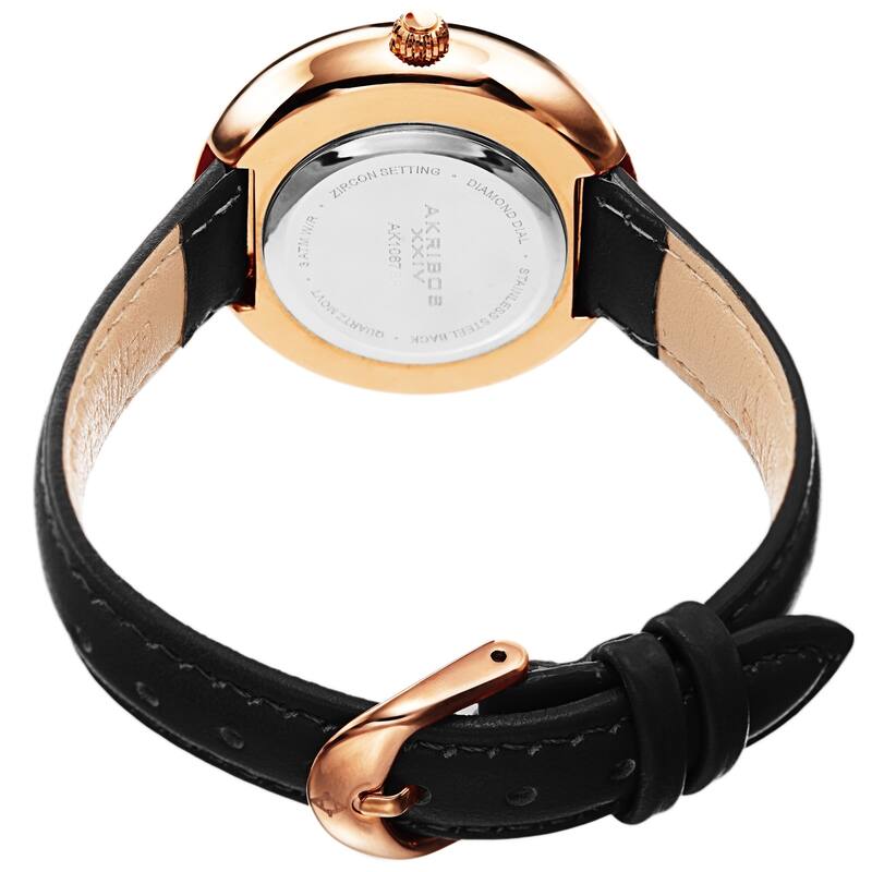 Akribos XXIV Women's Diamond Crystal Classic Leather Strap Watch