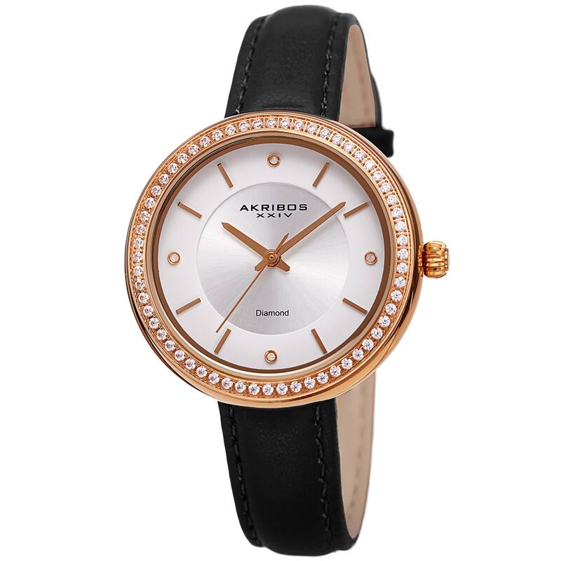 Akribos XXIV Women's Diamond Crystal Classic Leather Strap Watch