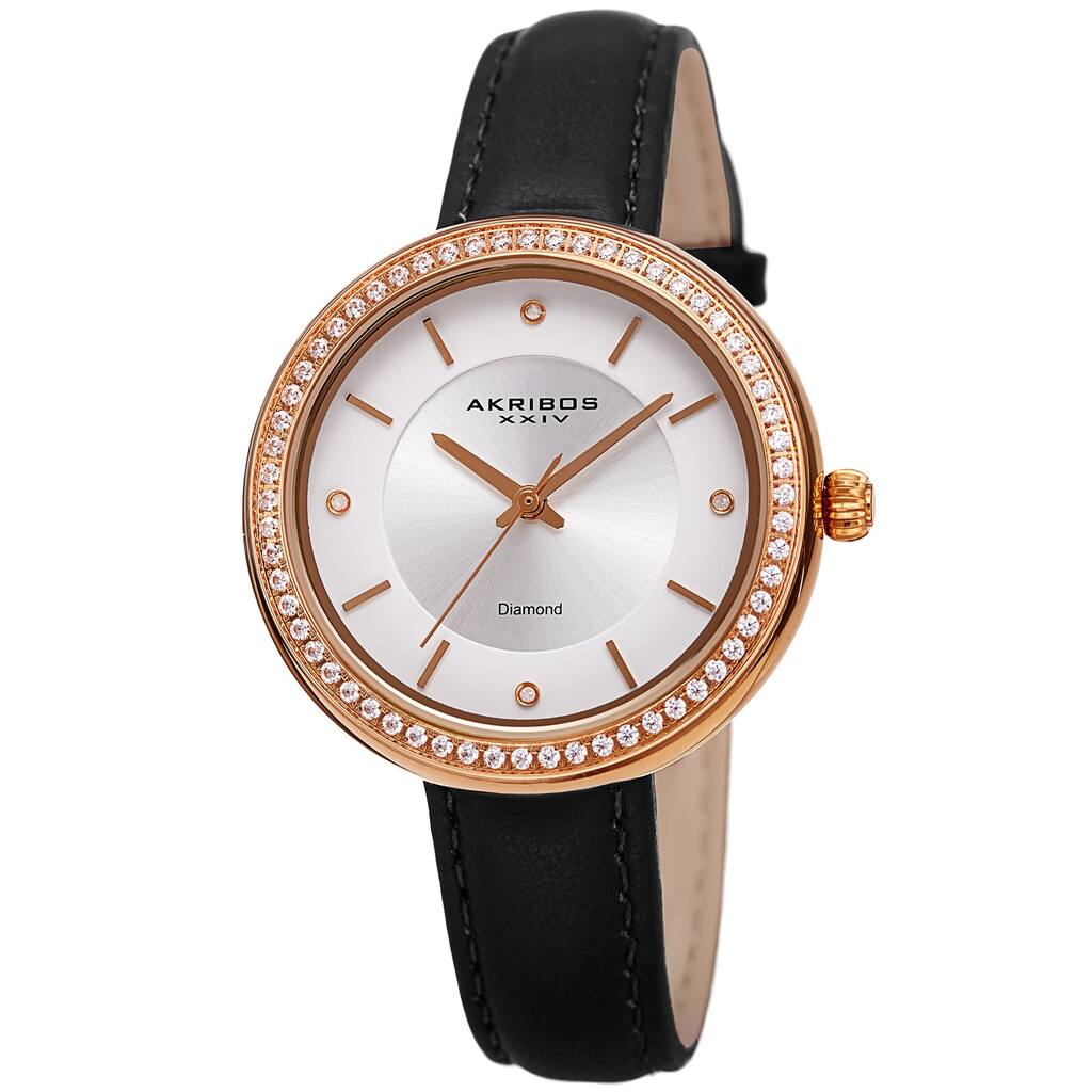 Akribos XXIV Women's Diamond Crystal Classic Leather Strap Watch