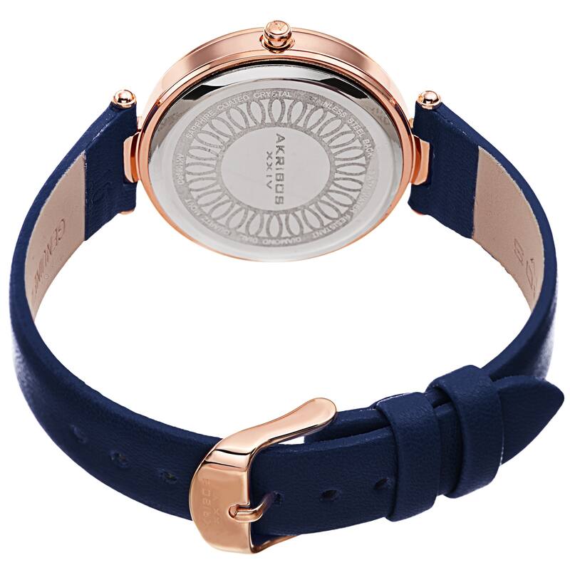 Akribos XXIV Women's Diamond Glitter Bubble Satin Leather Strap Watch