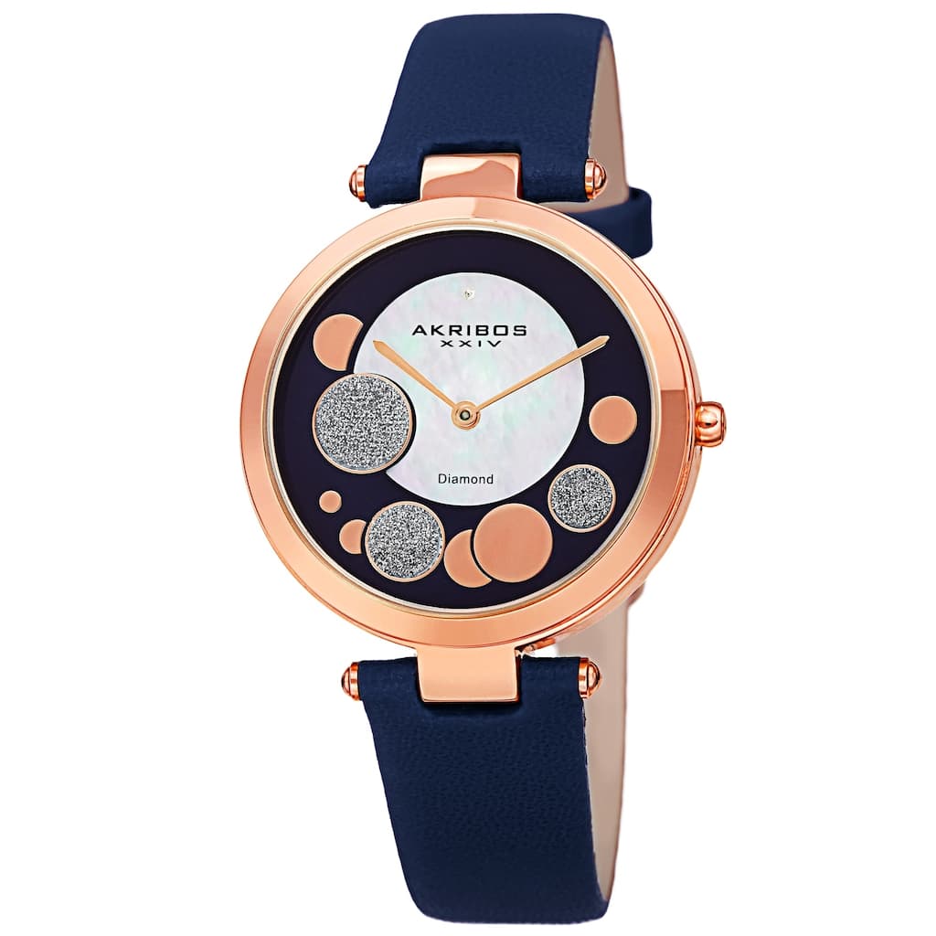 Akribos XXIV Women's Diamond Glitter Bubble Satin Leather Strap Watch