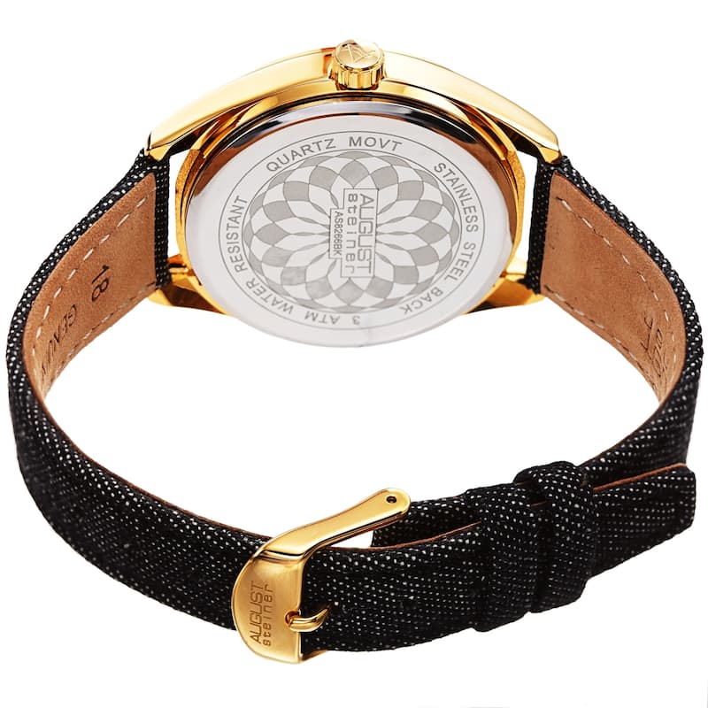 August Steiner Women's Date Textured Denim over Leather Strap Watch