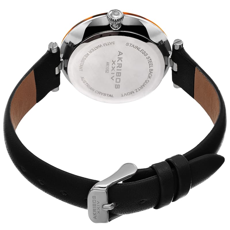 Akribos XXIV Women's Tortoise Crystal Dial Leather Strap Watch
