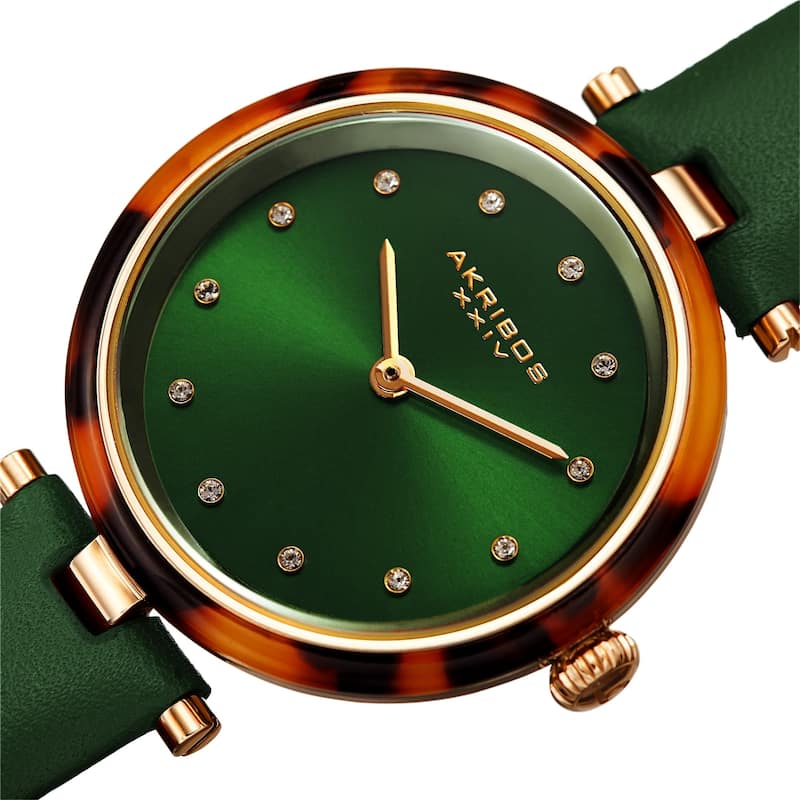 Akribos XXIV Women's Tortoise Crystal Dial Leather Strap Watch