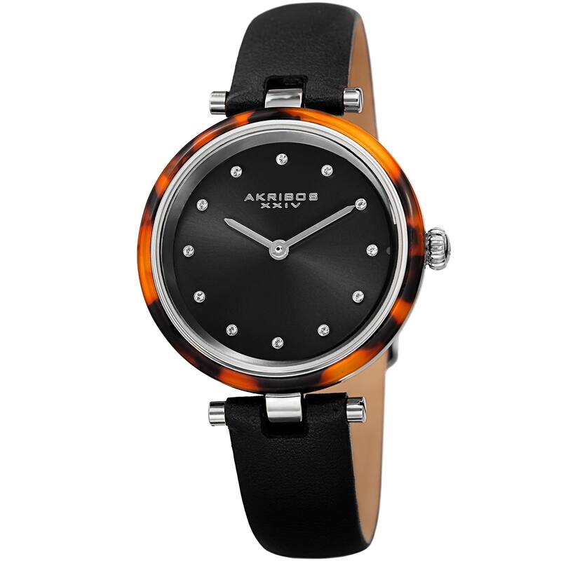 Akribos XXIV Women's Tortoise Crystal Dial Leather Strap Watch
