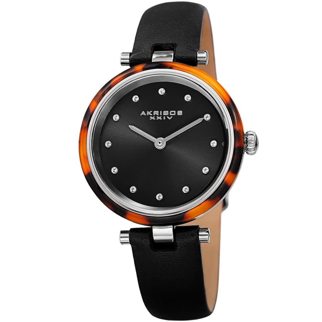 Akribos XXIV Women's Tortoise Crystal Dial Leather Strap Watch