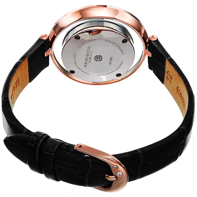 Akribos XXIV Women's Swarovski Crystal Floating Leather Strap Watch - Black