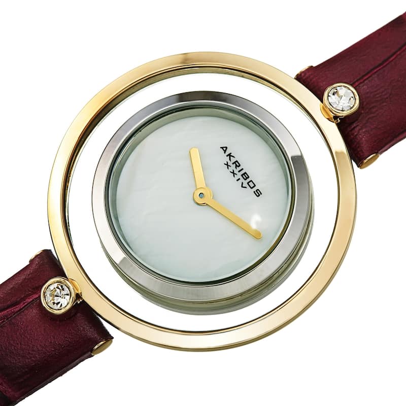 Akribos XXIV Women's Swarovski Crystal Floating Leather Strap Watch - Black - Purple