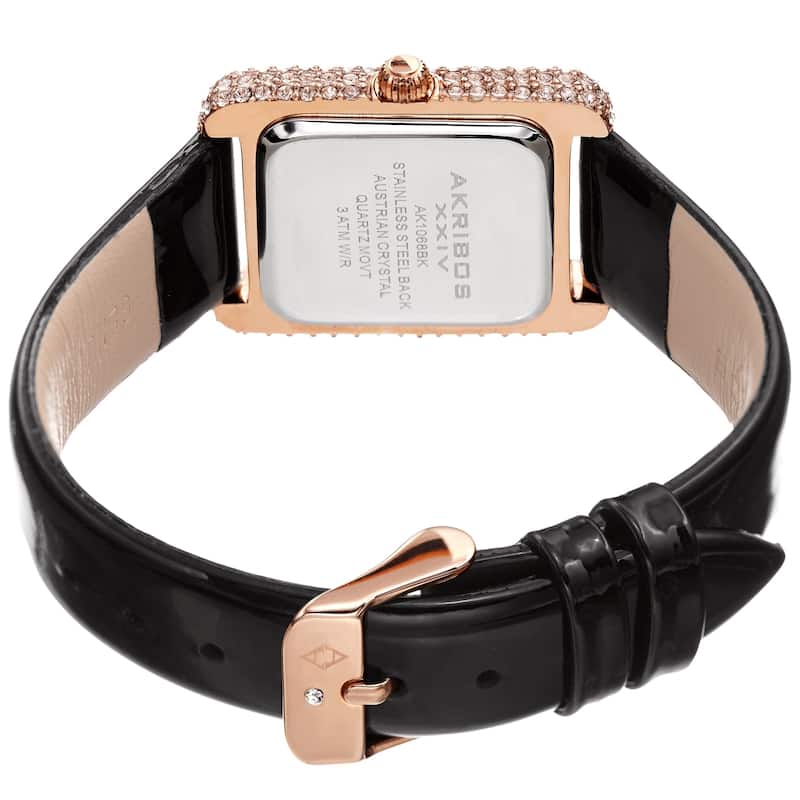 Akribos XXIV Women's Crystal Studded Rectangular Leather Strap Watch