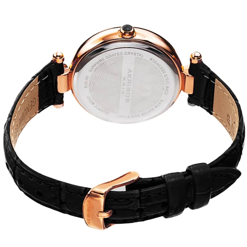 Akribos XXIV Women's Vintage Date Embossed Leather Strap Watch - Black