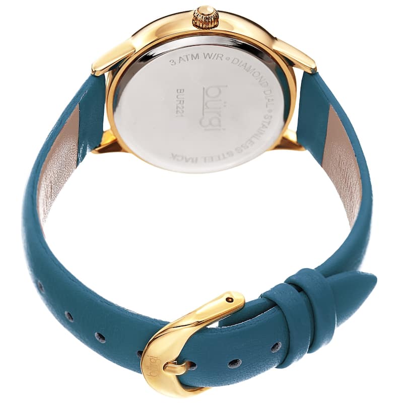 Burgi Women's Diamond Crystal Decorative Shapes Leather Strap Watch