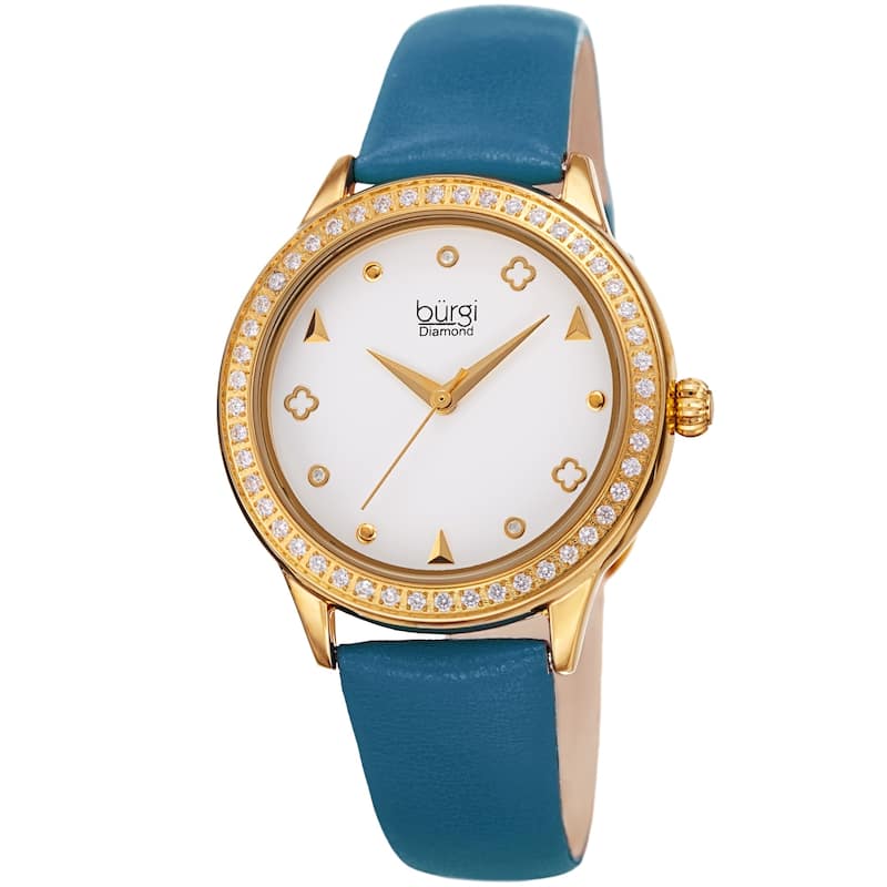 Burgi Women's Diamond Crystal Decorative Shapes Leather Strap Watch