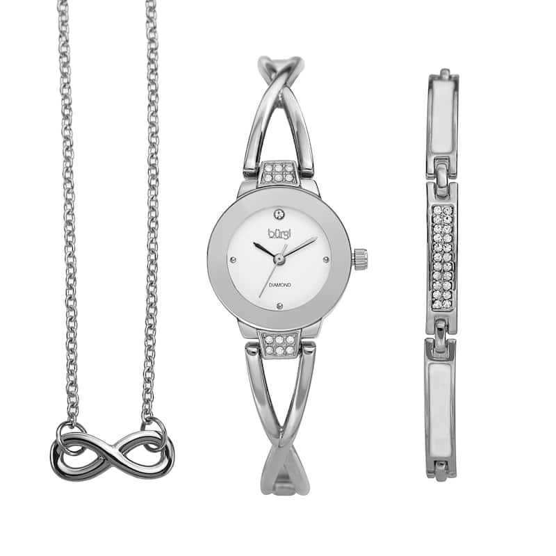 Burgi Women's Infinity Pendant Swarovski Bracelet Diamond Watch Fashion Box Set