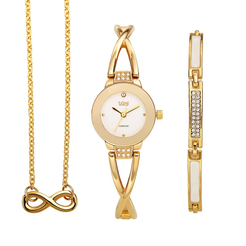 Burgi Women's Infinity Pendant Swarovski Bracelet Diamond Watch Fashion Box Set