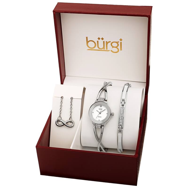 Burgi Women's Infinity Pendant Swarovski Bracelet Diamond Watch Fashion Box Set