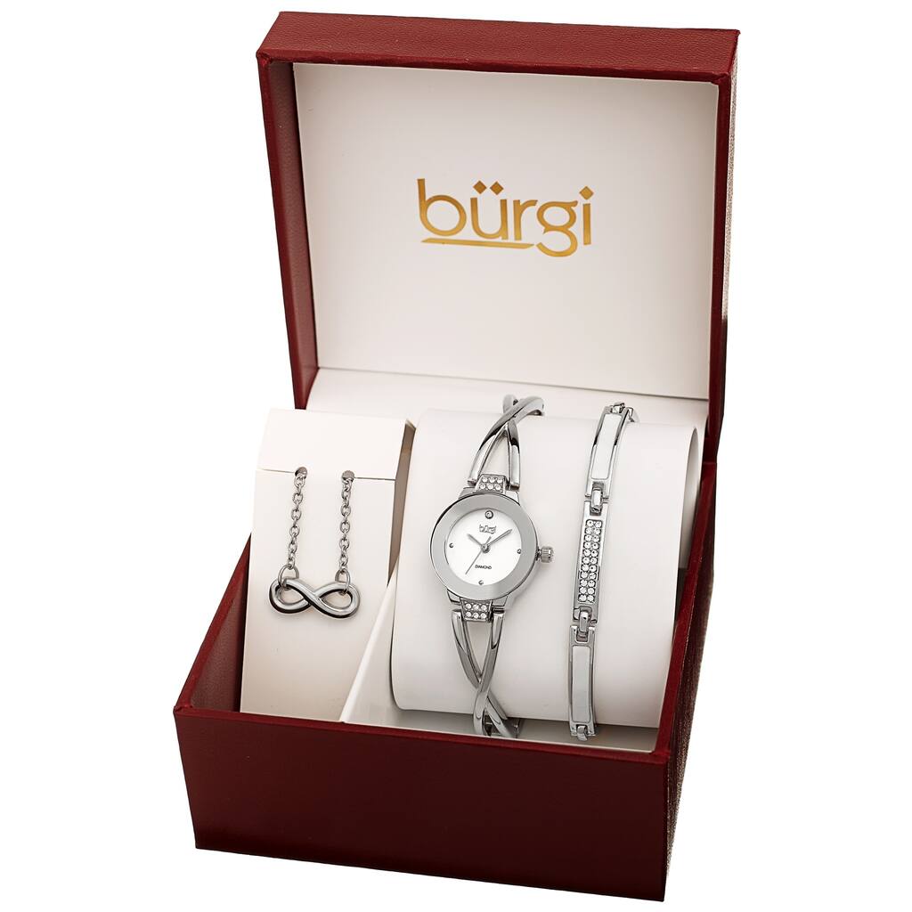 Burgi Women's Infinity Pendant Swarovski Bracelet Diamond Watch Fashion Box Set
