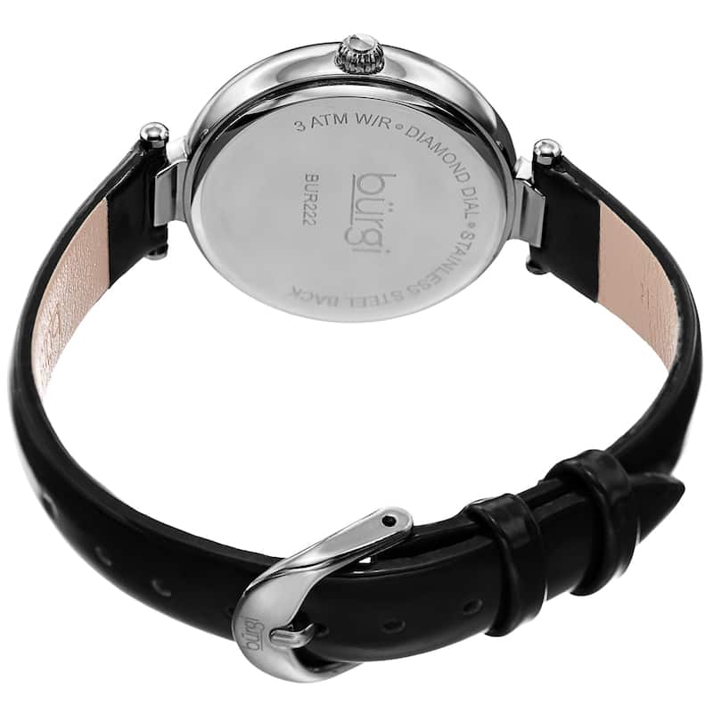 Burgi Women's Diamond Argyle Glossy Leather Strap Watch