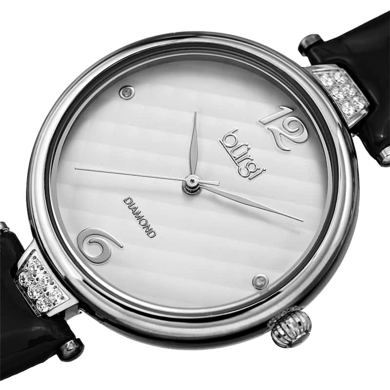 Burgi Women's Diamond Argyle Glossy Leather Strap Watch