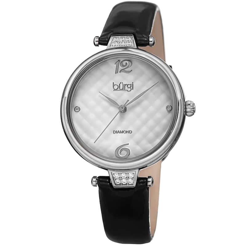 Burgi Women's Diamond Argyle Glossy Leather Strap Watch
