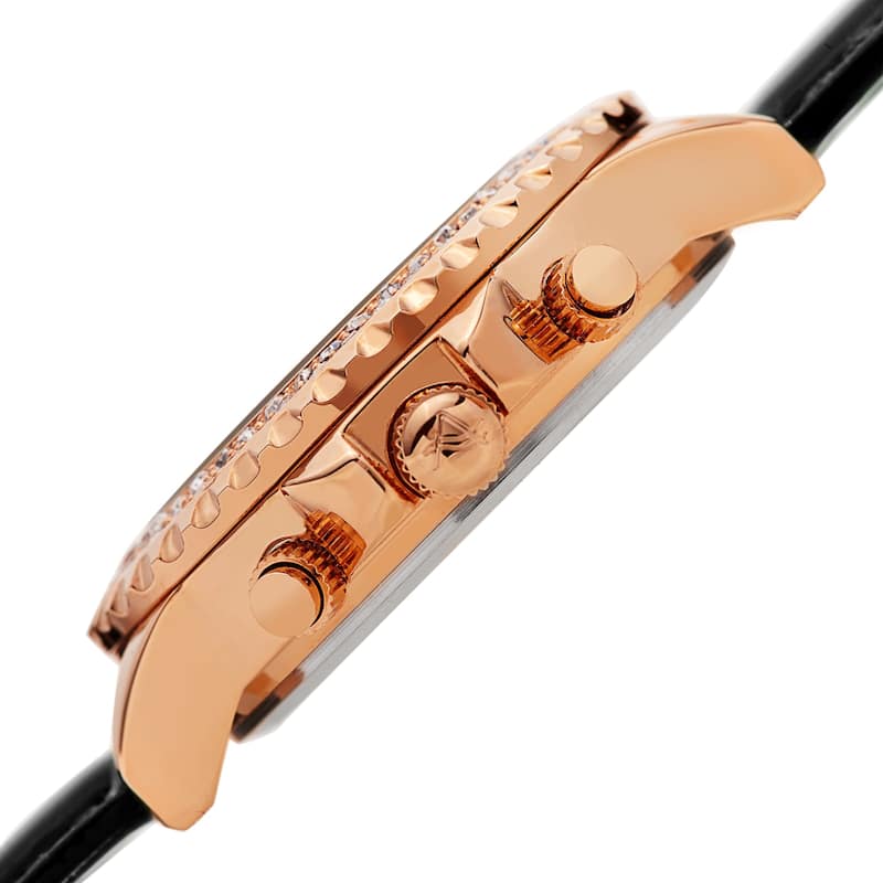 August Steiner Women's Date Diamond Crystal Leather Strap Watch - Black