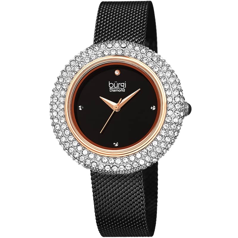 Burgi Women's Diamond Dazzling Crystal Mesh Strap Watch