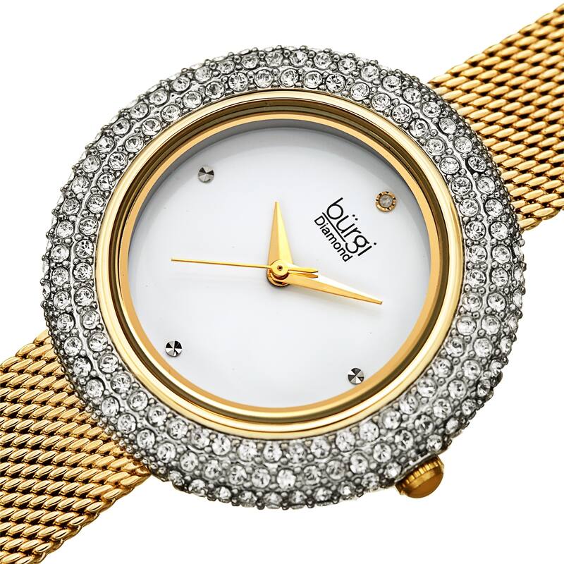Burgi Women's Diamond Dazzling Crystal Mesh Strap Watch - Gold
