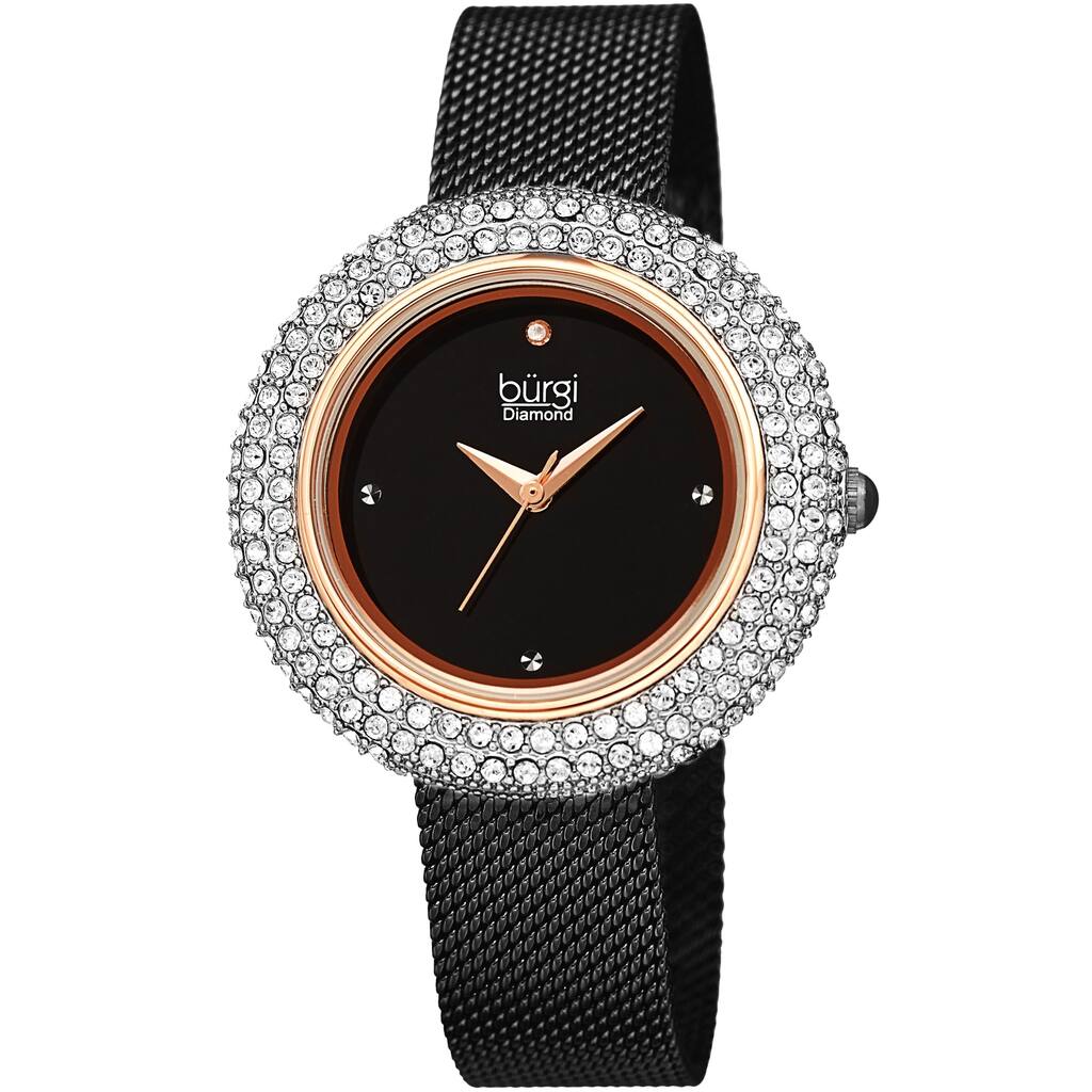 Burgi Women's Diamond Dazzling Crystal Mesh Strap Watch