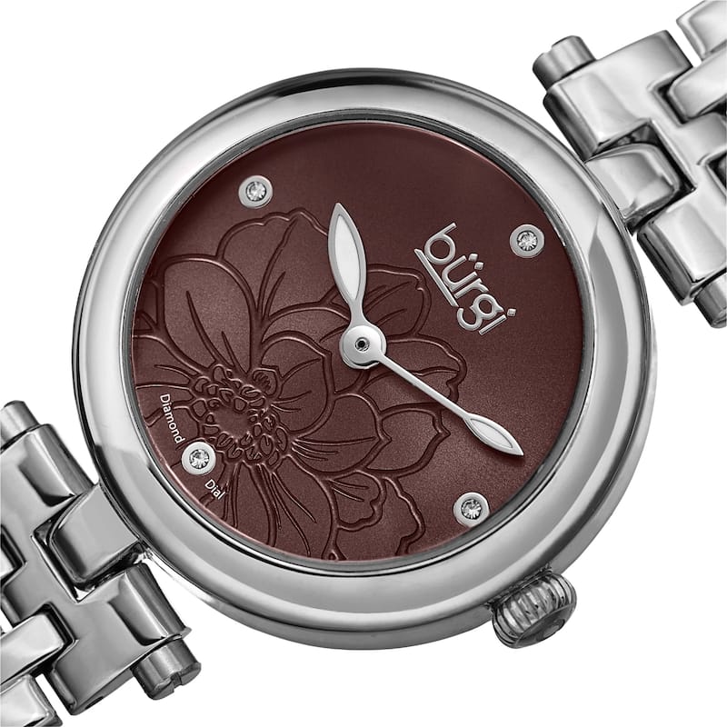 Burgi Women's Quartz Diamond Floral Bracelet Watch - Green
