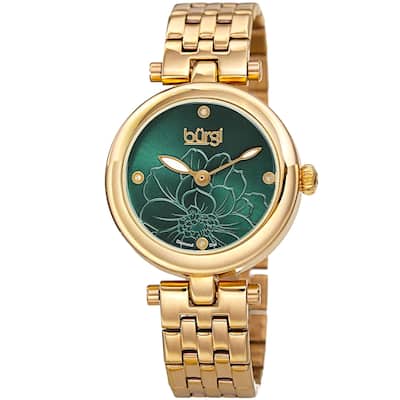 Burgi Women's Quartz Diamond Floral Bracelet Watch - Green