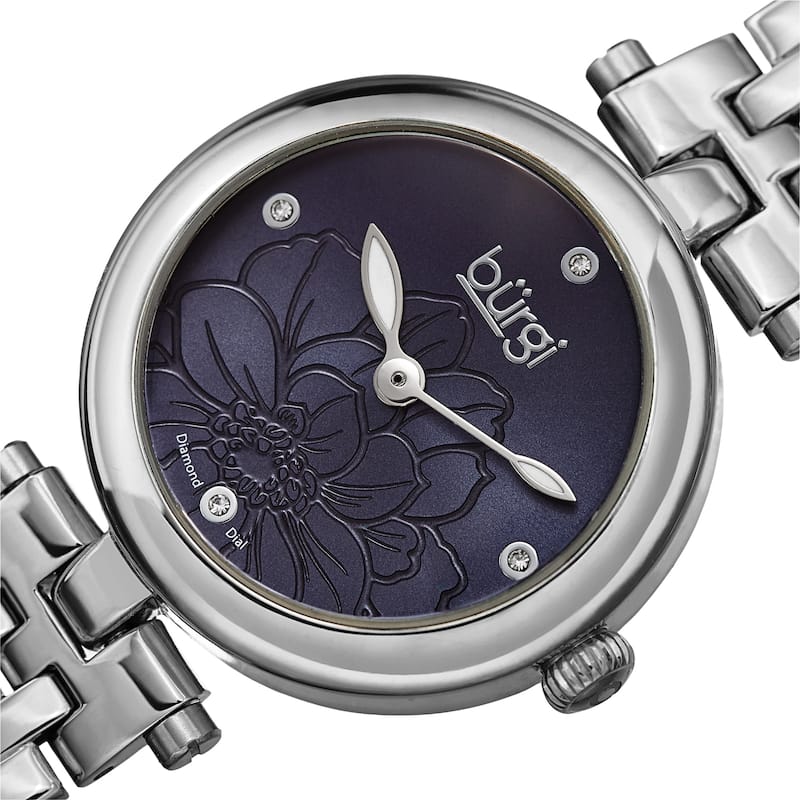 Burgi Women's Quartz Diamond Floral Bracelet Watch - Green