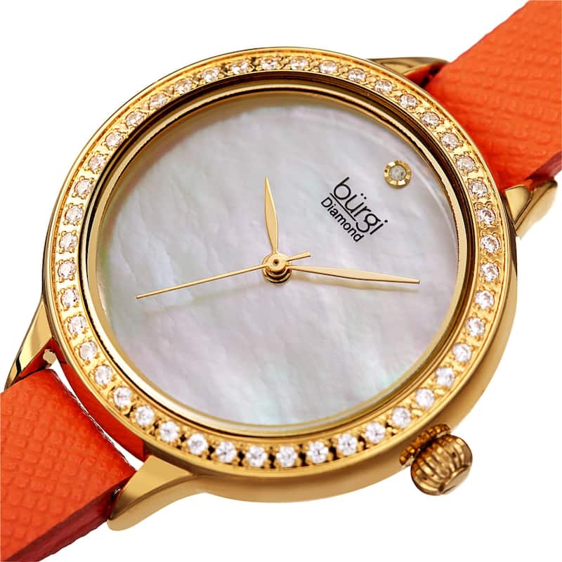 Burgi Women's Diamond Crystal Wrap-Around Leather Strap Watch - Orange
