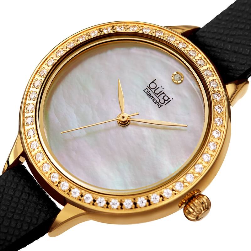 Burgi Women's Diamond Crystal Wrap-Around Leather Strap Watch - Black