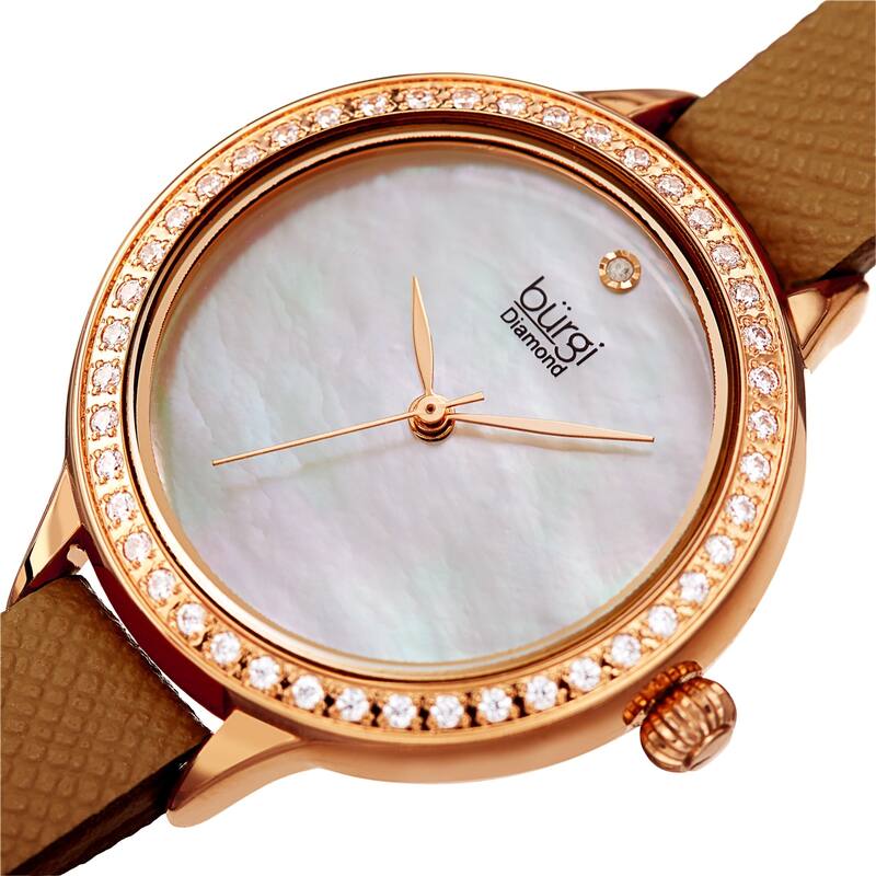 Burgi Women's Diamond Crystal Wrap-Around Leather Strap Watch - Brown