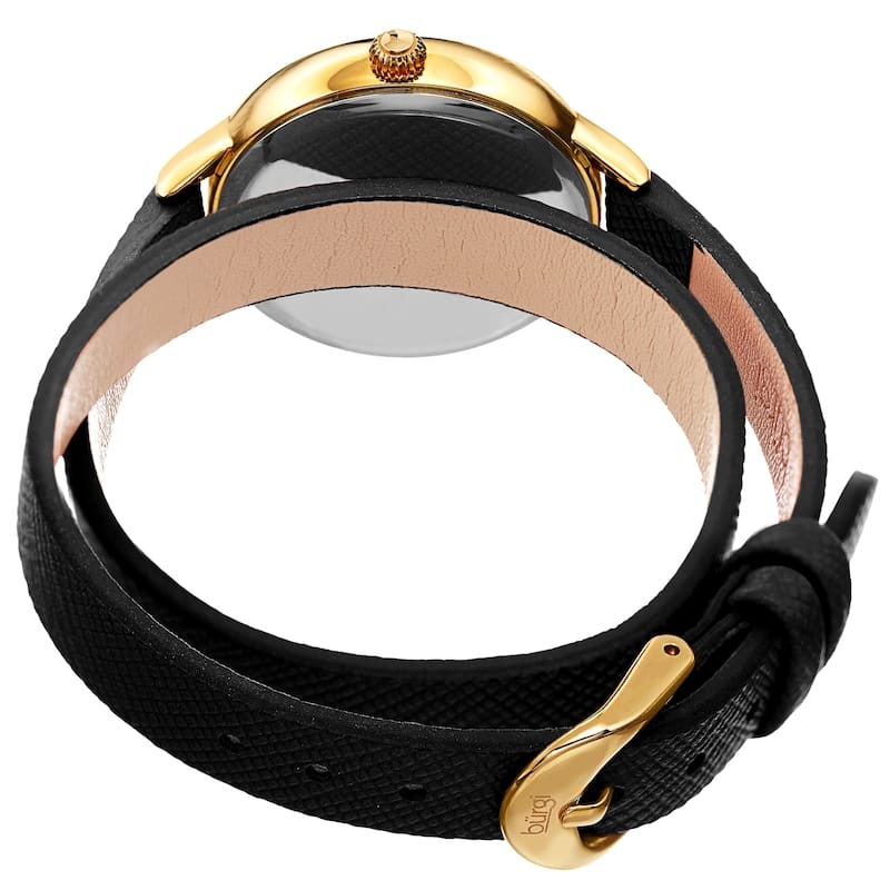 Burgi Women's Diamond Crystal Wrap-Around Leather Strap Watch