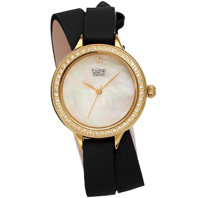 Burgi Women's Diamond Crystal Wrap-Around Leather Strap Watch
