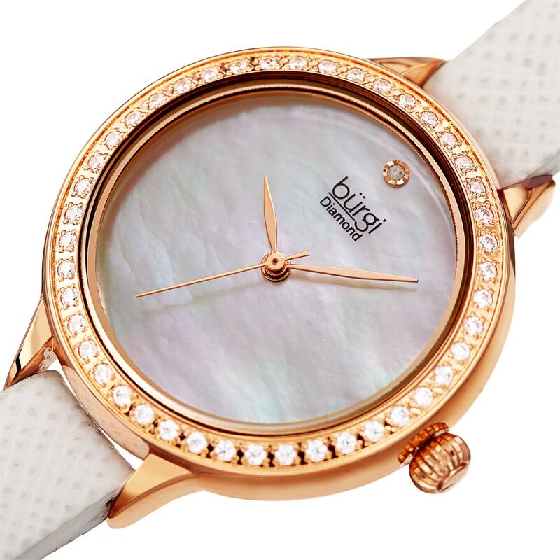Burgi Women's Diamond Crystal Wrap-Around Leather Strap Watch - White