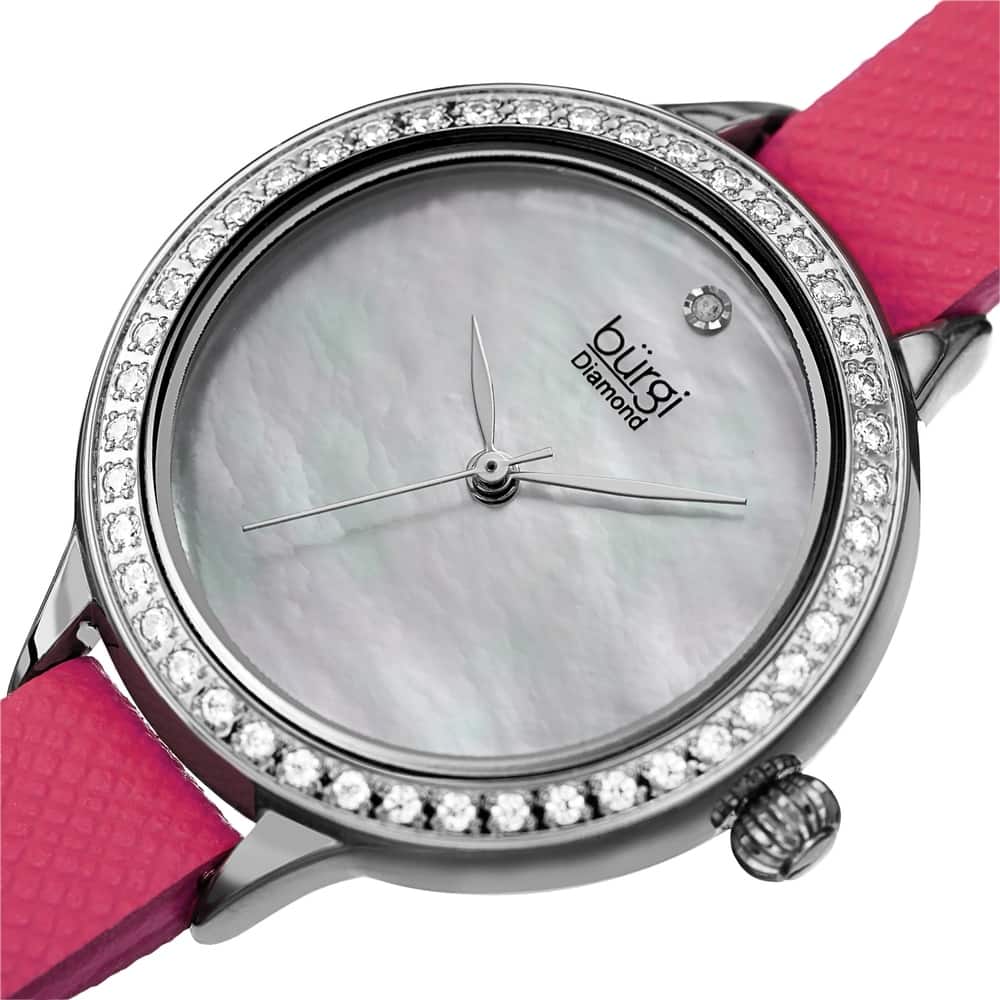 Burgi Women's Diamond Crystal Wrap-Around Leather Strap Watch