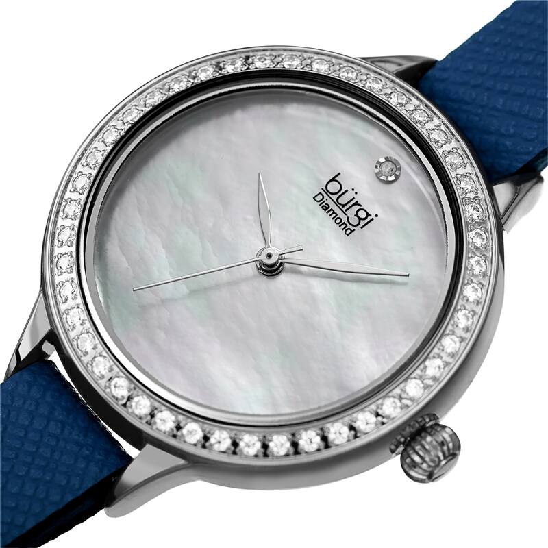Burgi Women's Diamond Crystal Wrap-Around Leather Strap Watch - Blue