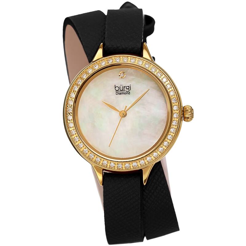 Burgi Women's Diamond Crystal Wrap-Around Leather Strap Watch
