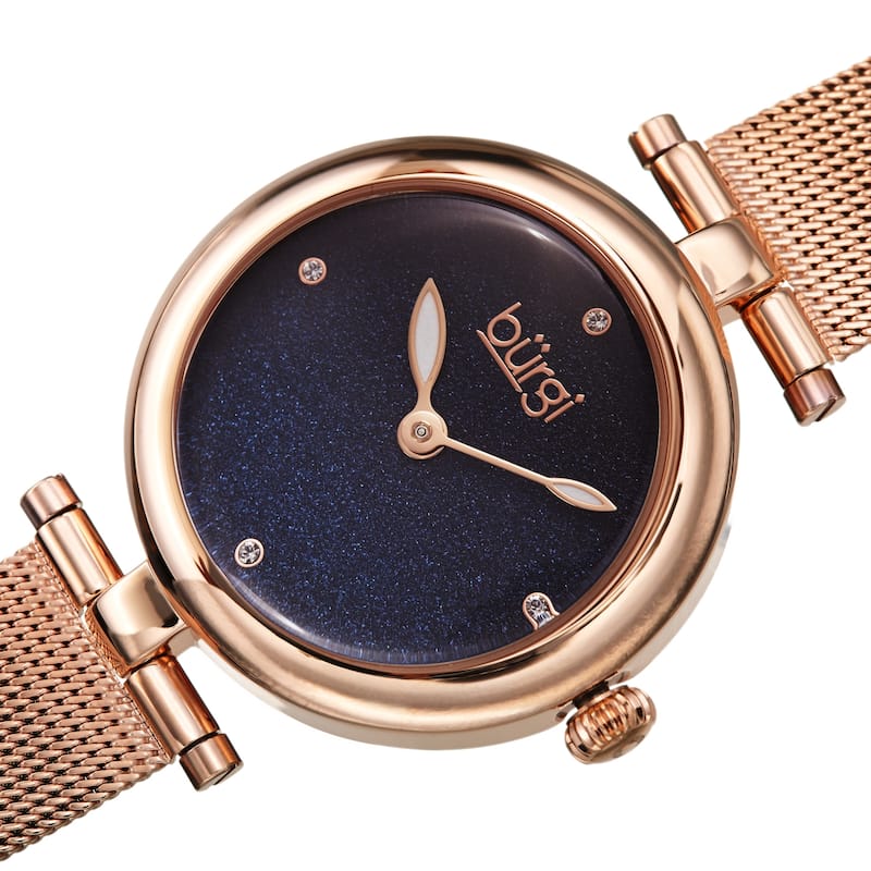 Burgi Women's Swarovski Crystal Ombre Glitter Mesh Strap Watch - Brown - Blue