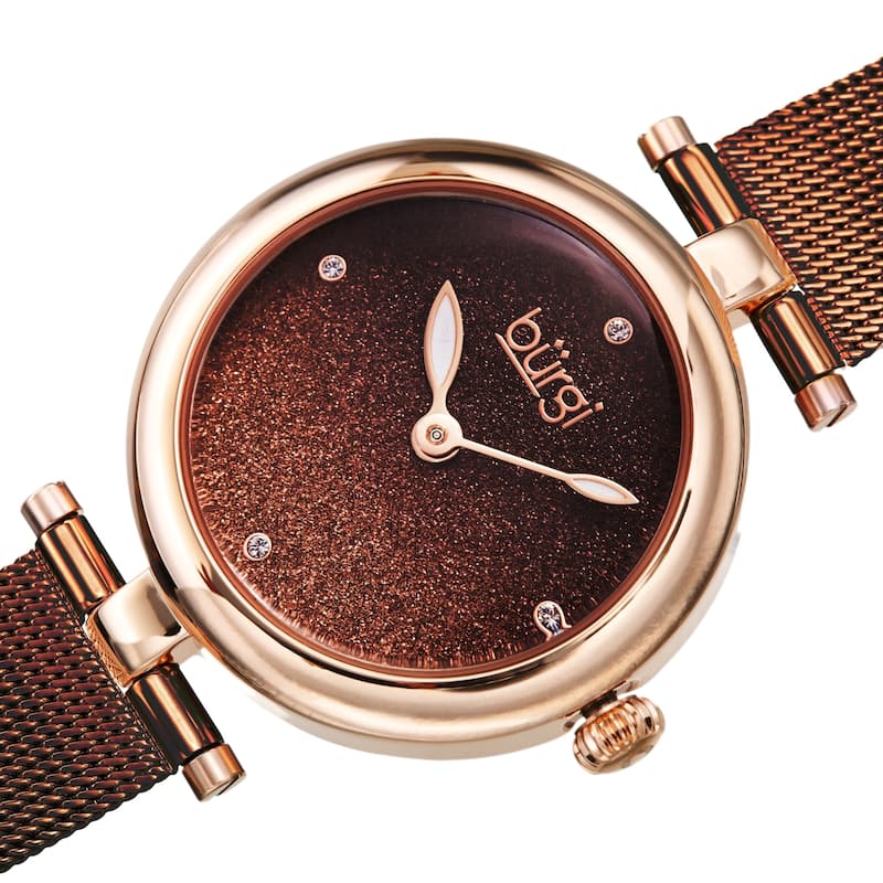 Burgi Women's Swarovski Crystal Ombre Glitter Mesh Strap Watch - Brown - Brown
