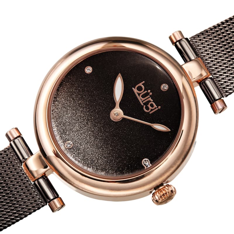 Burgi Women's Swarovski Crystal Ombre Glitter Mesh Strap Watch - Brown - Grey