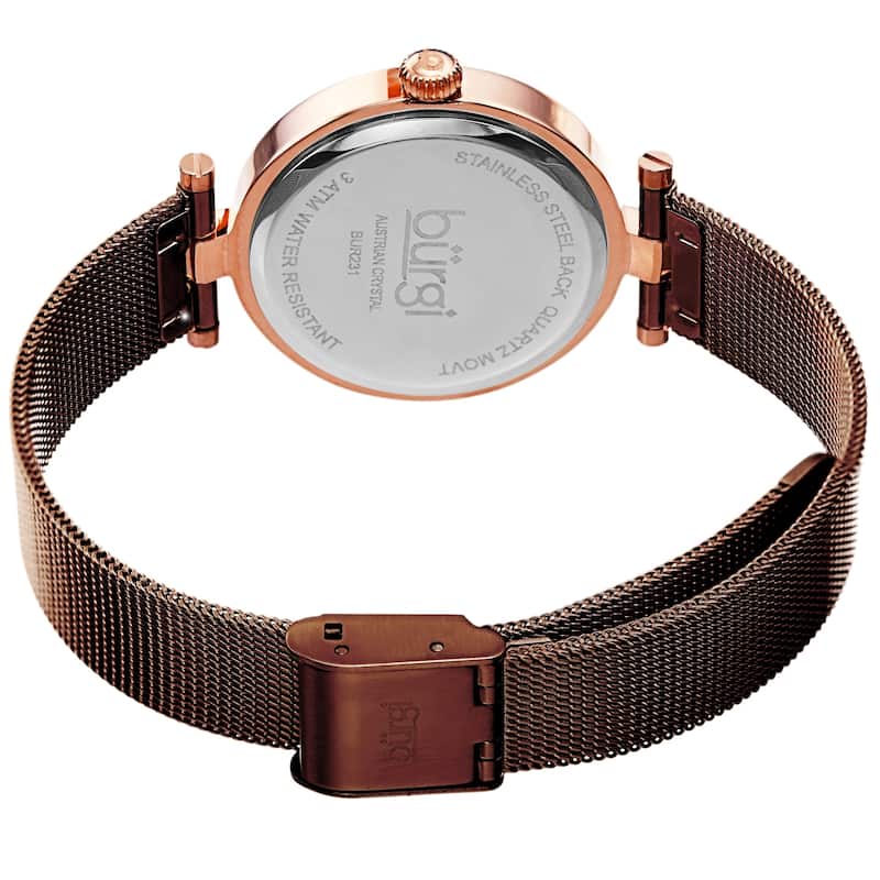 Burgi Women's Swarovski Crystal Ombre Glitter Mesh Strap Watch - Brown