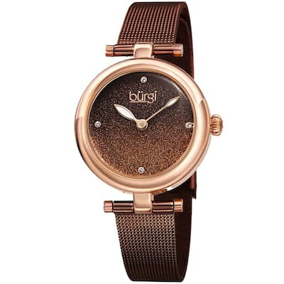 Burgi Women's Swarovski Crystal Ombre Glitter Mesh Strap Watch - Brown