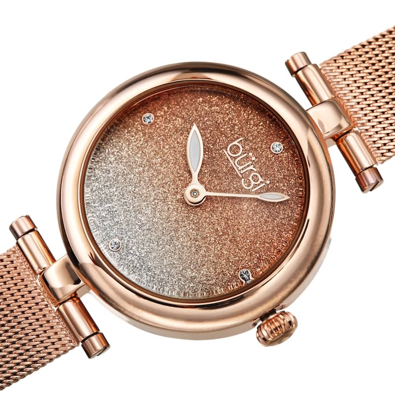 Burgi Women's Swarovski Crystal Ombre Glitter Mesh Strap Watch - Brown - Rose