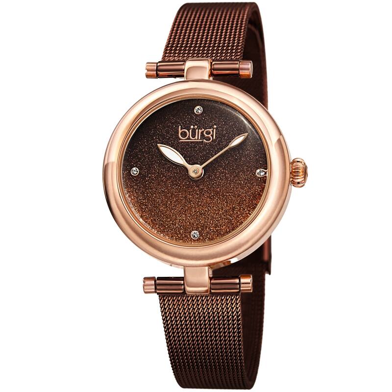 Burgi Women's Swarovski Crystal Ombre Glitter Mesh Strap Watch - Brown