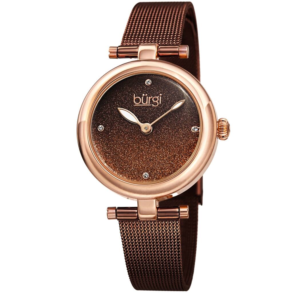 Burgi Women's Swarovski Crystal Ombre Glitter Mesh Strap Watch - Brown