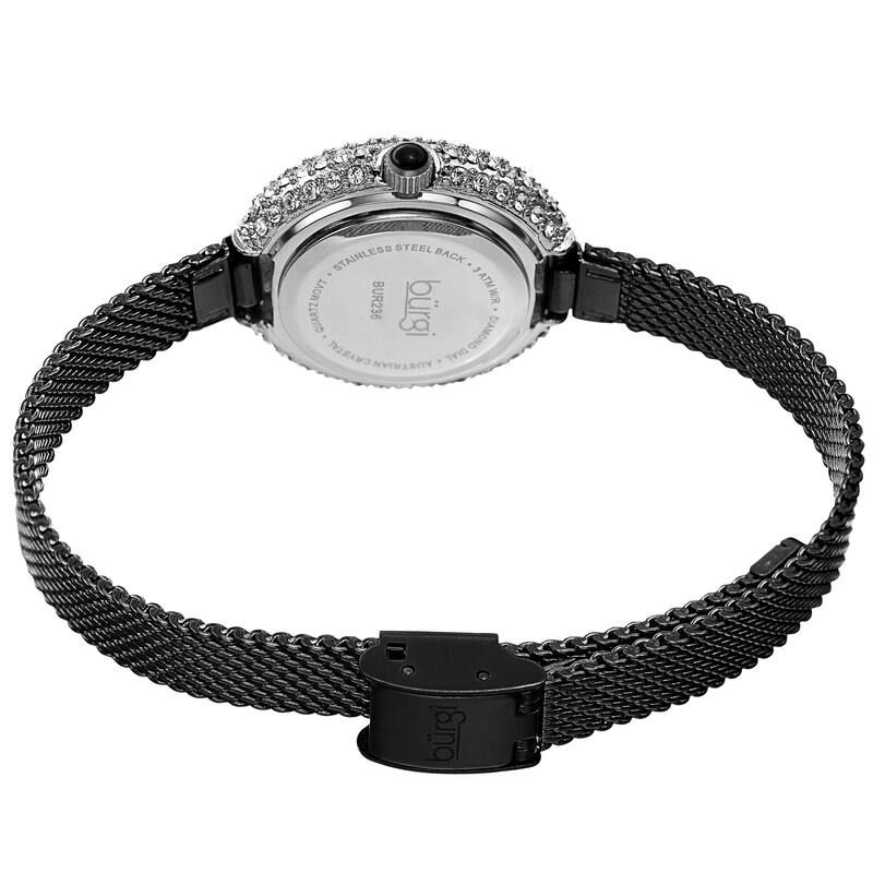 Burgi Women's Swarovski Crystal Diamond Mesh Breacelet Watch - Black/Gold