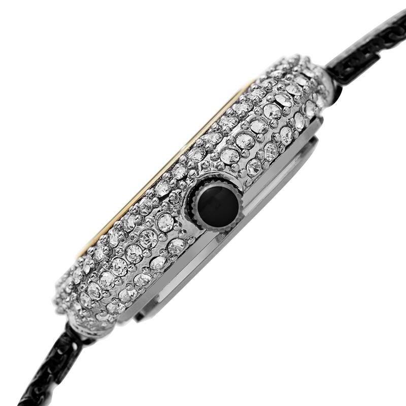 Burgi Women's Swarovski Crystal Diamond Mesh Breacelet Watch - Black/Gold