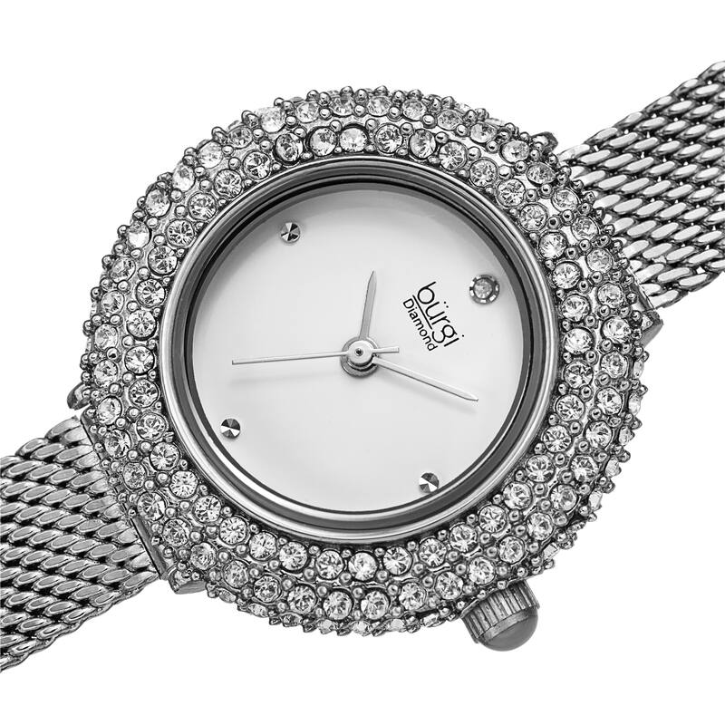 Burgi Women's Swarovski Crystal Diamond Mesh Breacelet Watch - Black/Gold